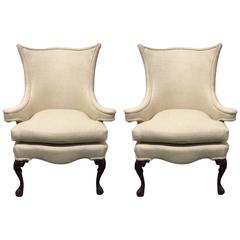Pair of Queen Anne Style Wingback Chairs 1