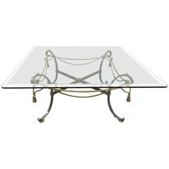 Polished Steel and Brass Coffee Table in the Style of Maison Jansen