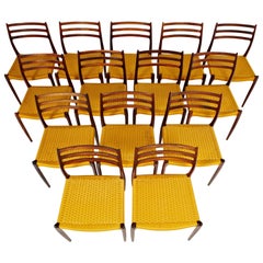 Niels Otto Møller, Group of 16 Rosewood Dining Chairs in Original Yellow Cord 12