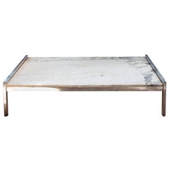 1970s Low French Coffee Table in Marble and Chrome in the Style of Arflex