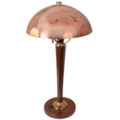 Mid-Century Ship's Stateroom Teak and Copper Table Lamp
