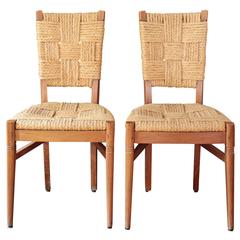 Pair of 1940s French Oak Occasional Chairs in the Style of Audoux Minet