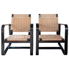 Pair of 1942 Giuseppe Pagano Chairs in Black Lacquer and Original Caning