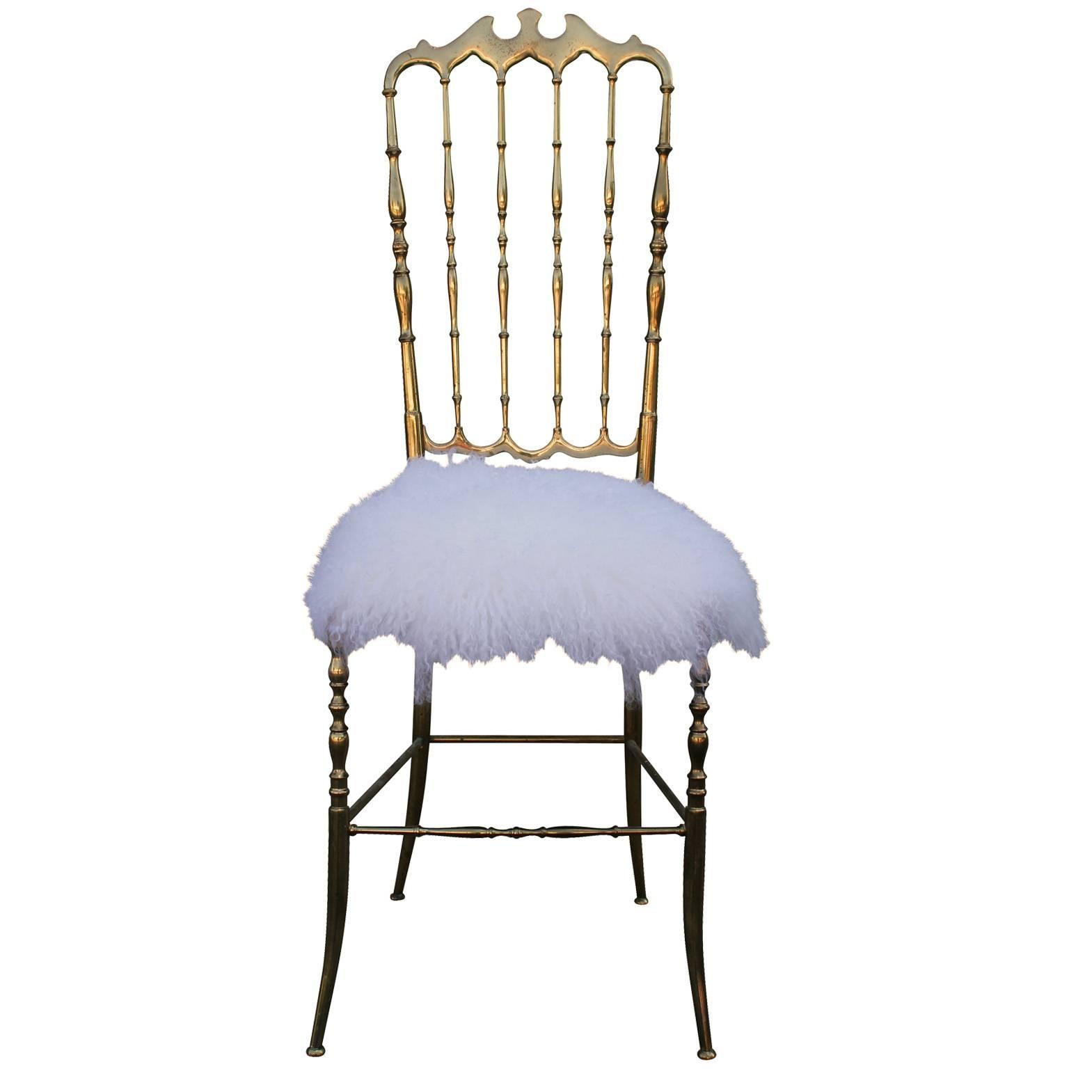Stunning Brass Chiavari High Back Chair in Mongolian Sheepskin at 1stDibs