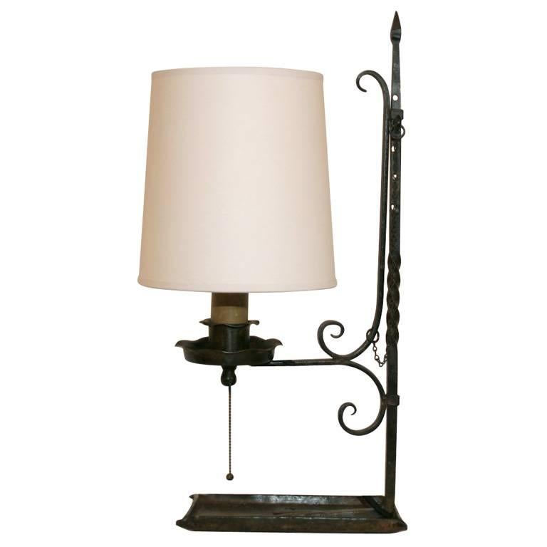 Table Lamp Arts and Crafts wrought iron shade adjusts For Sale