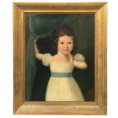 American School Folk Art Portrait of a Young Girl