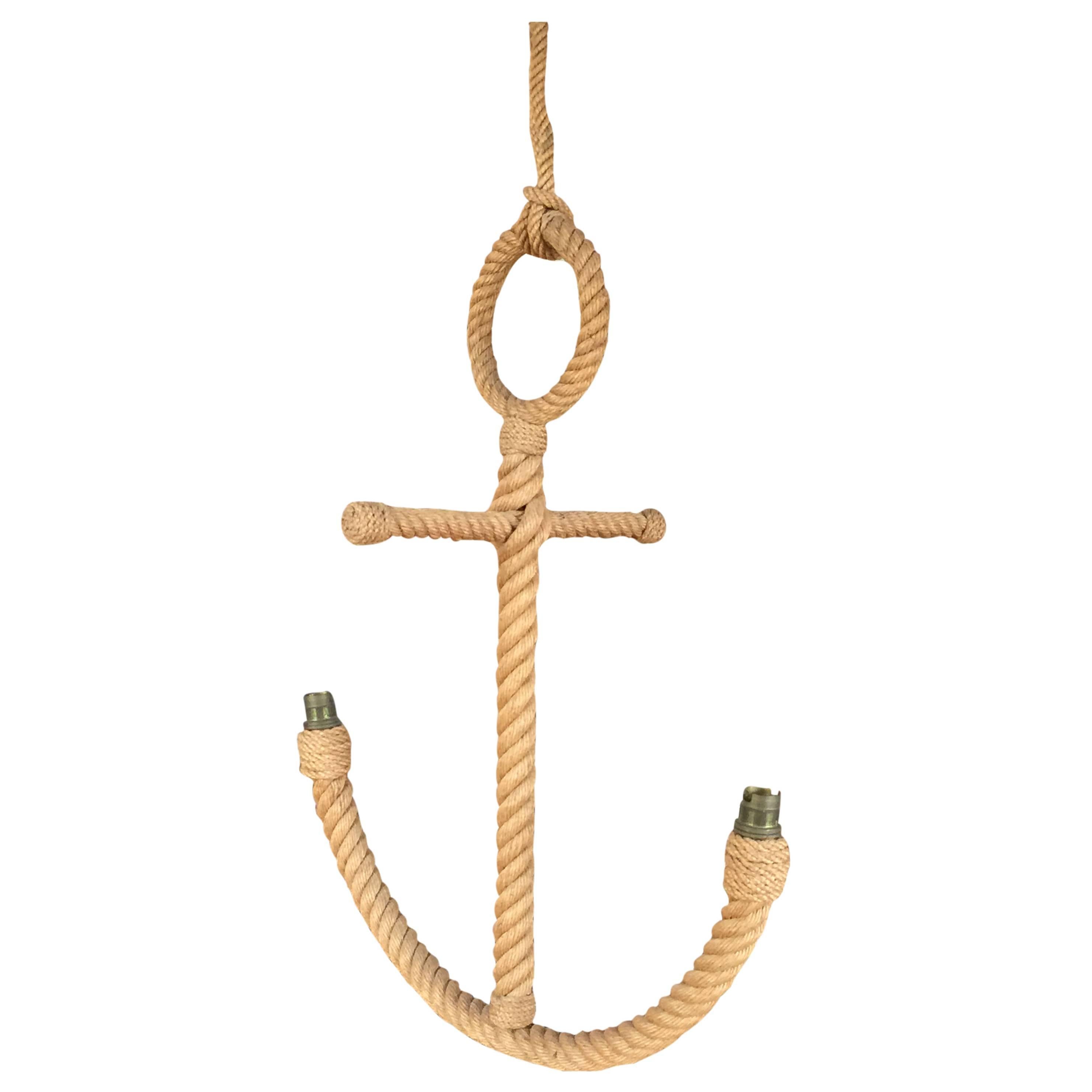Rare Anchor Shaped Rope Chandelier by Audoux Minet, France, 1960s