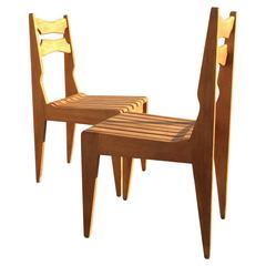 Pair of Massive Oak Guillerme et Chambron Chairs, France, Late 1950s