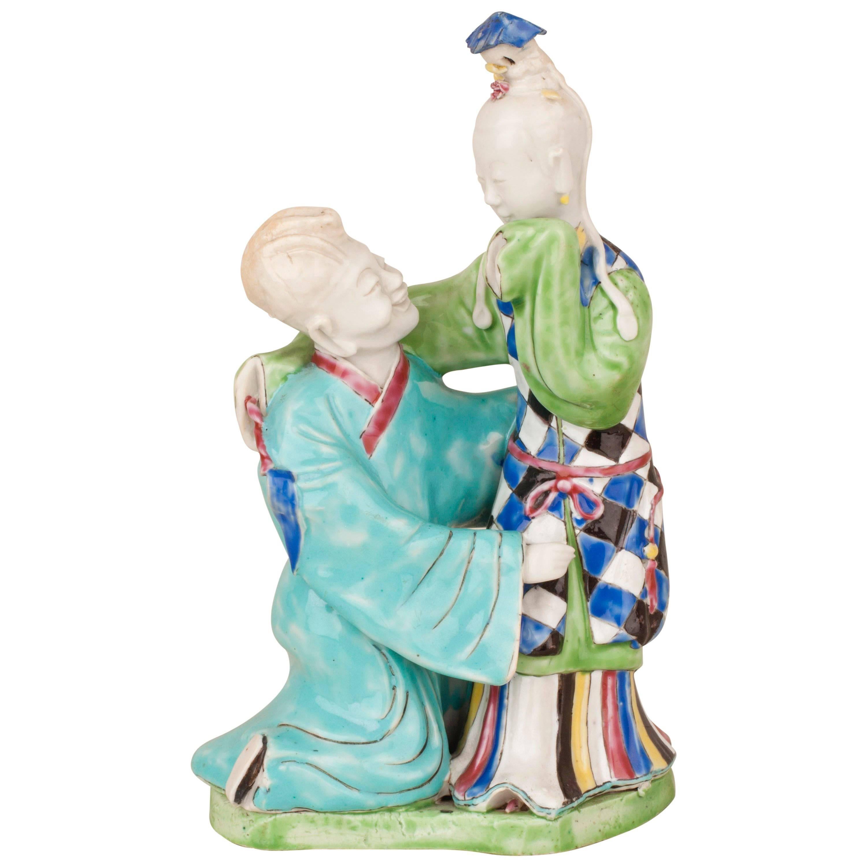 Chinese Porcelain Famille Rose Lovers Group, 18th Century