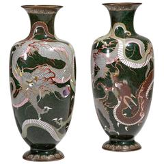 Large Pair of Meji Period Cloisonné Enamel Vases