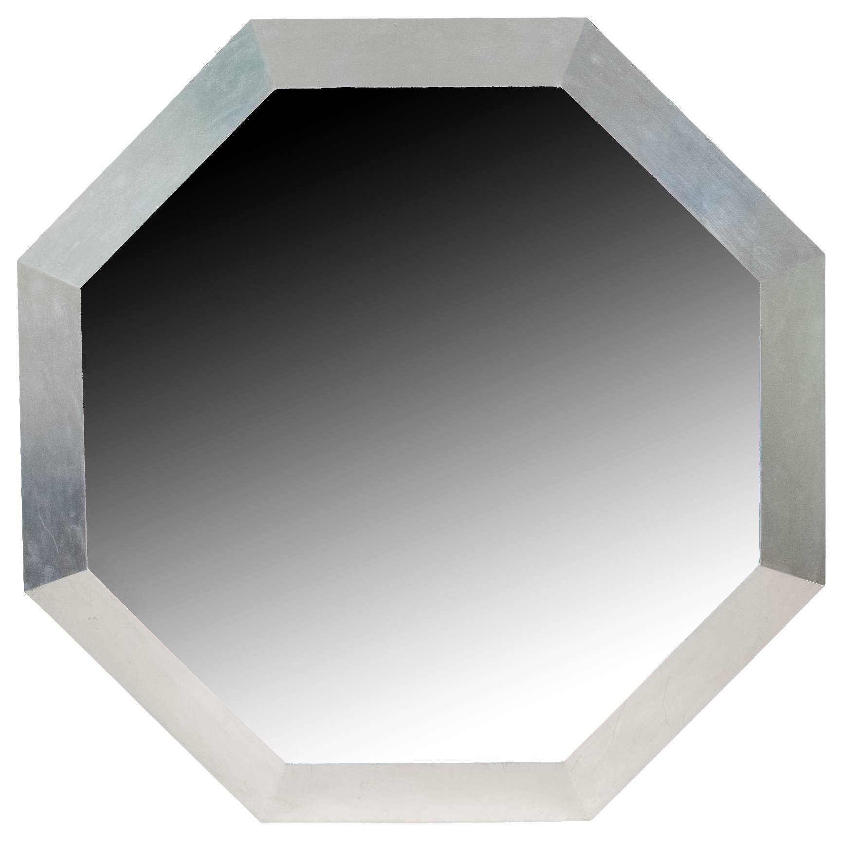 Silver Wood Frame Octagonal Mirror For Sale