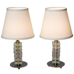 1930s French Stacked Glass Boudoir Table Lamps