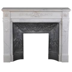 19th Century Louis XVI Style Fireplace in Carrara Marble