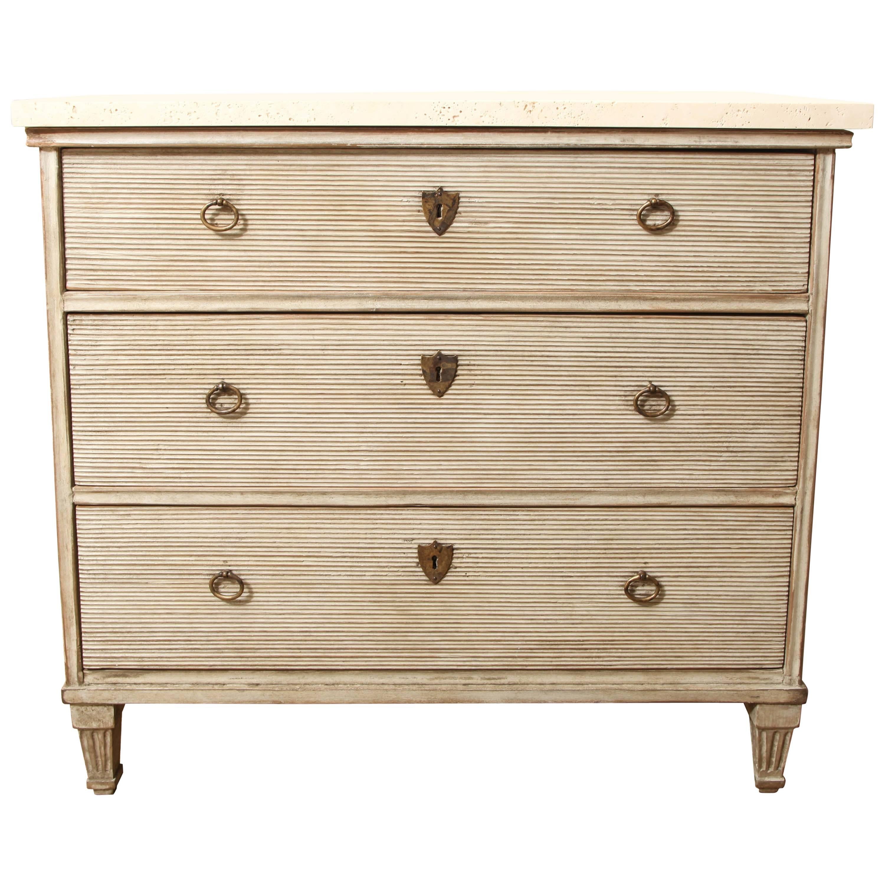 19th Century Painted Swedish Commode with Travertine Top
