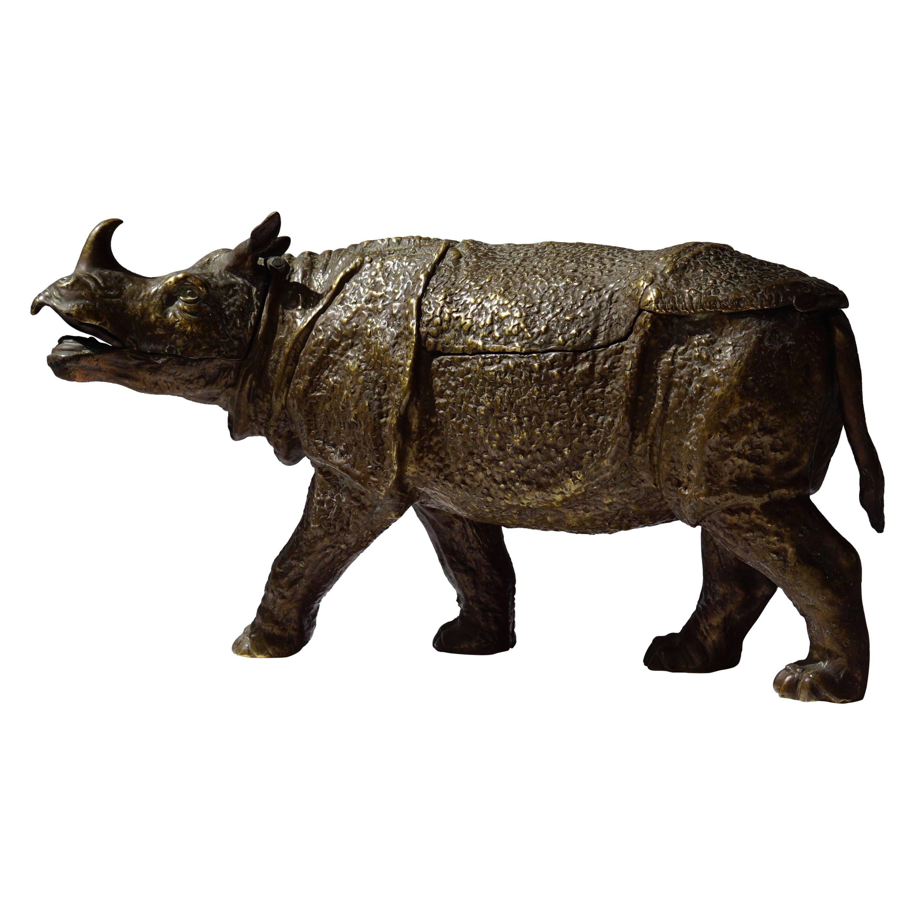 Hand-Wrought Brass Rhino Box Sculpture