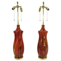 Pair of Midcentury American Lustre-Glazed Porcelain Lamps