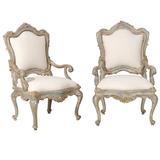 Pair of Italian Venetian Style Painted Richly Carved Armchairs