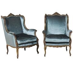 Pair of Late 19th Century Louis XV Style French Bergères Chairs