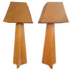 Palm Springs Style Pair of Super Tall Rattan Lamps