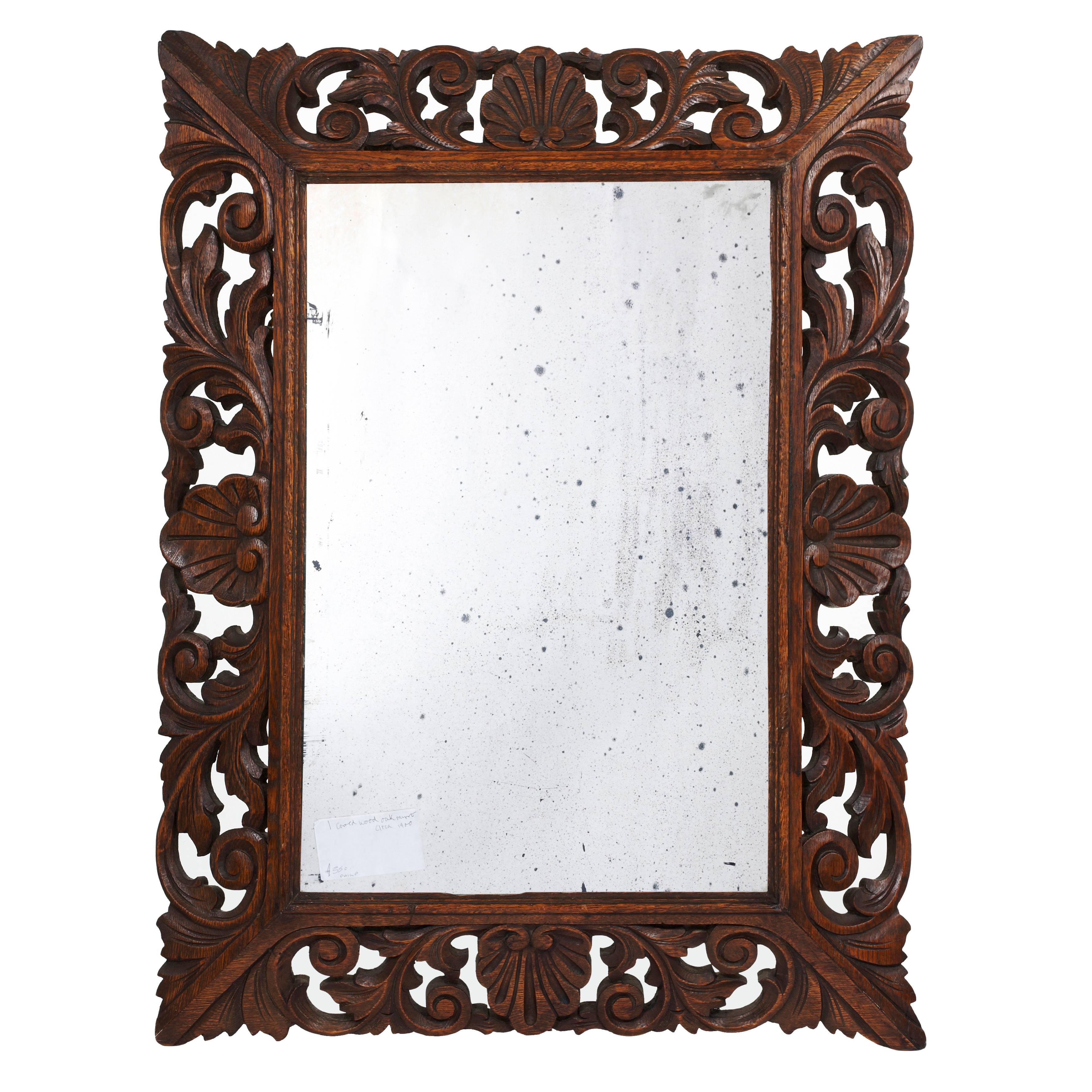 Revival Oak Framed Mirror, 20th Century