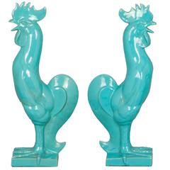 Pair of Large Italian Ceramic Cocks