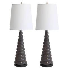 Pair of 1970s Stacked Gray Ceramic Table Lamps