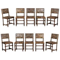 Set of Ten Swedish 18th Century Baroque Style Leather Chairs