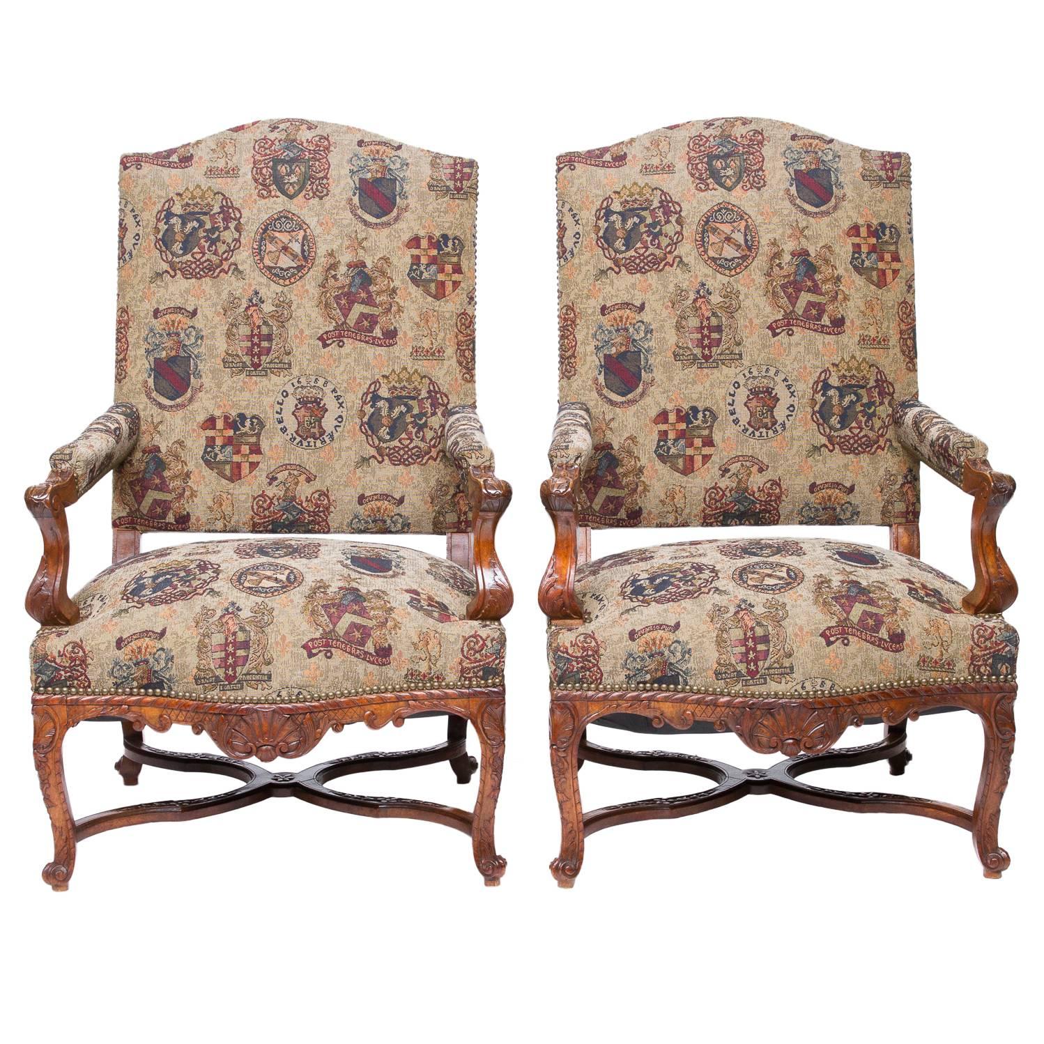 19th Century Pair of Louis XV Flat Back Armchairs
