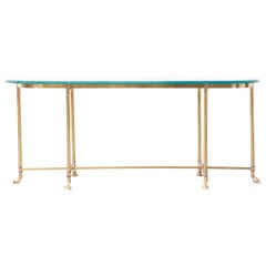 Vintage Brass Hoof Foot Console Table with Glass Top