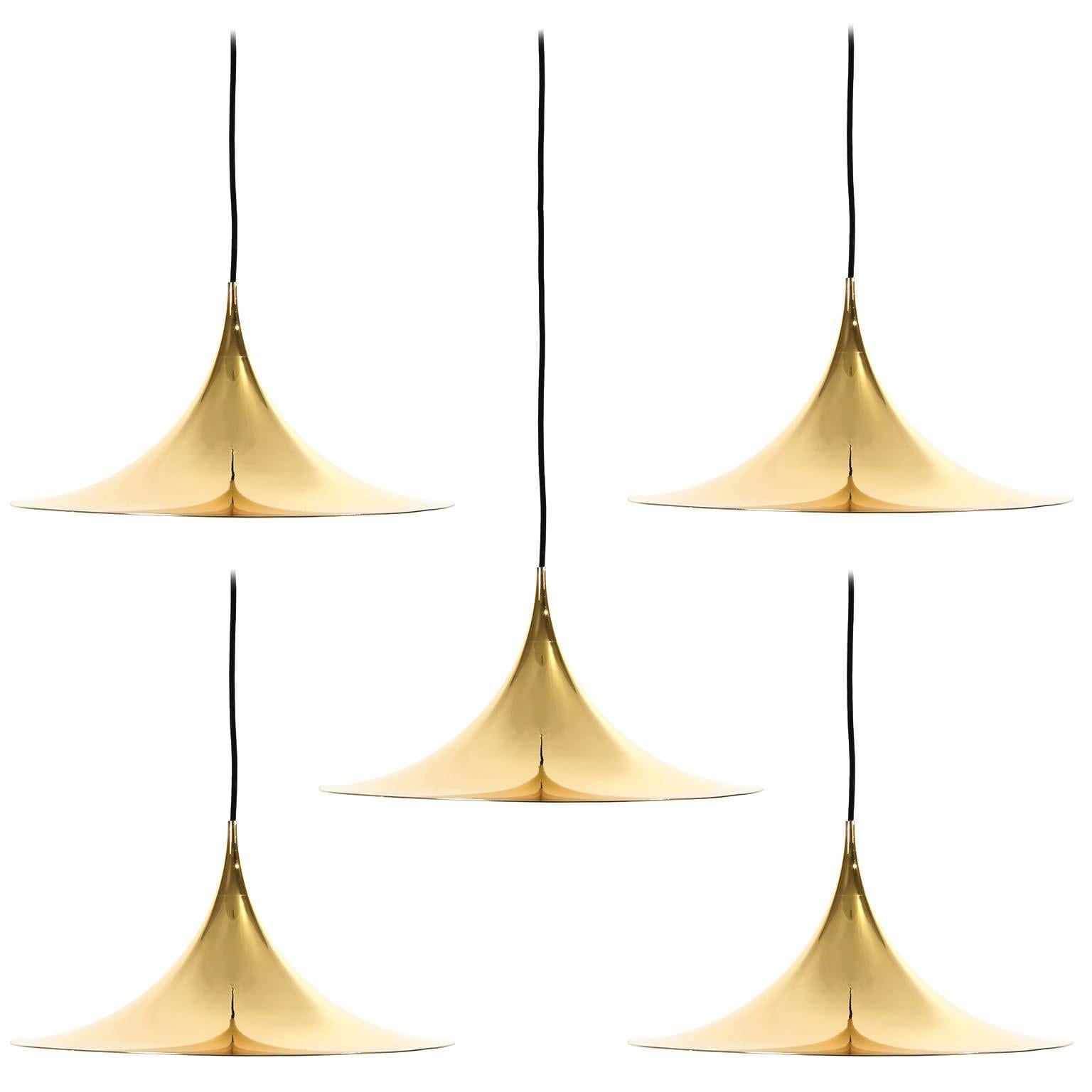 Five Brass "Semi" Hanging Lights by Bonderup and Thorup for Fog 
Mørup