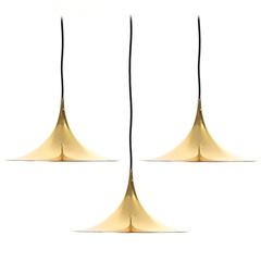 Set of Three "Semi" Pendant Lights Brass by Bonderup and Thorup for Fog & Mørup