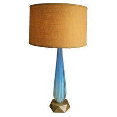 Lámpara vintage de cristal de Murano acanalado azul aguamarina de Seguso