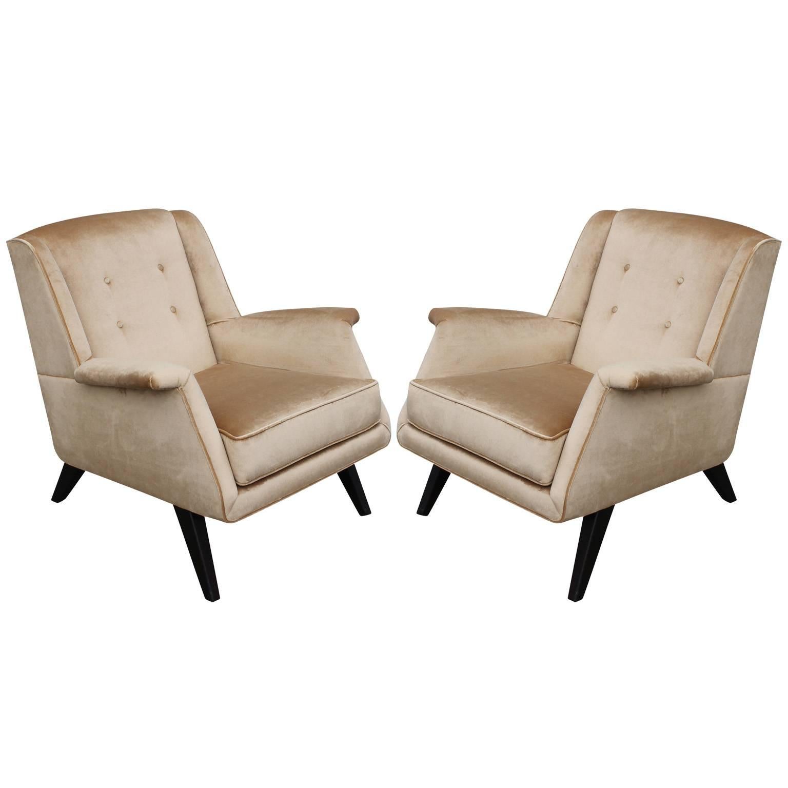 Pair of Modern Velvet Italian Sculptural Lounge Chairs