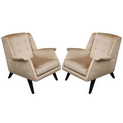 Pair of Modern Velvet Italian Sculptural Lounge Chairs