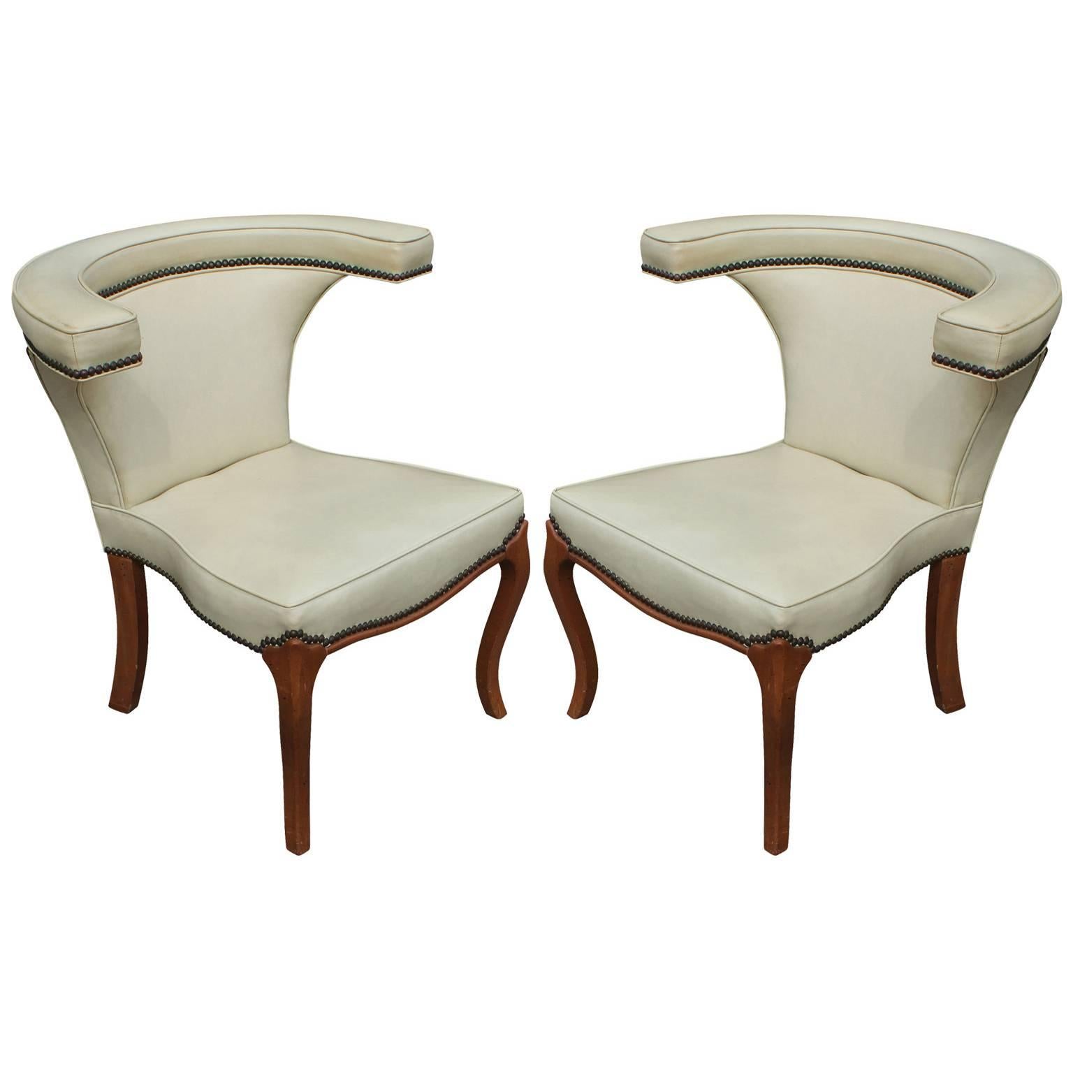 Great Pair of Vintage Cream Leather Cock Fighting Chairs