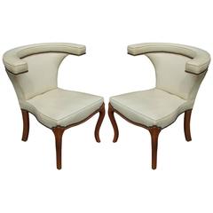Great Pair of Vintage Cream Leather Cock Fighting Chairs