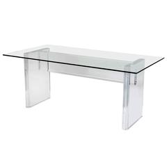 Karl Springer Style Thick Lucite Dining Table or Desk