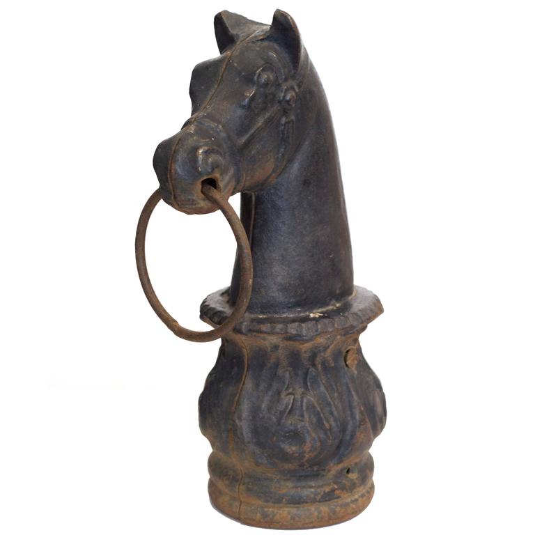Late 19th or Early 20th Century Cast Iron Hitching Post Horse Head Topper For Sale at 1stDibs