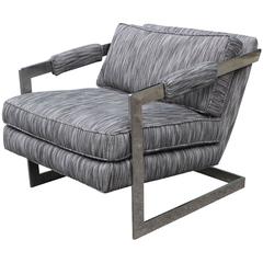 Modern Chrome Frame Milo Baughman Style Lounge Chair