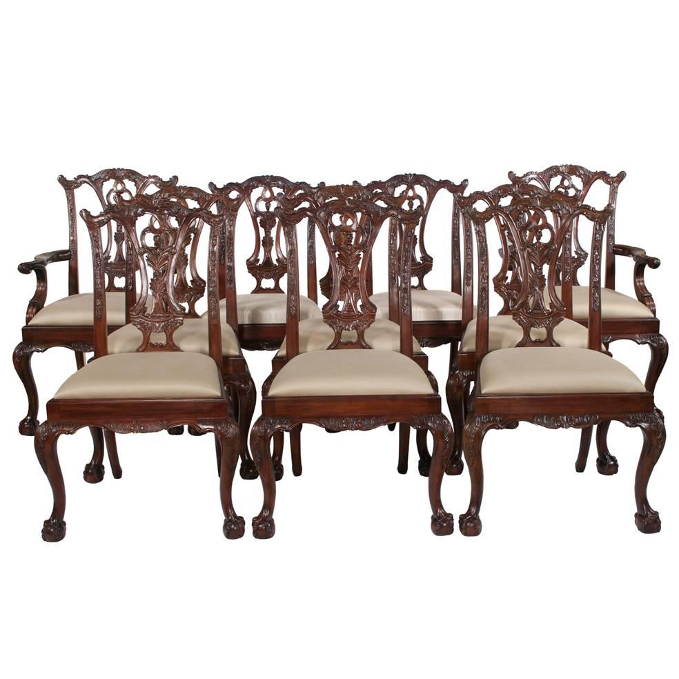Chippendale Mahogany Dining Chairs, S/10 For Sale