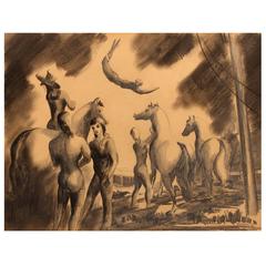 Set of Three WPA Style Circus Drawings by Austin Hogan