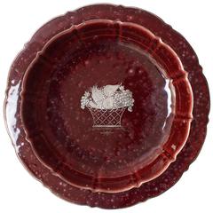 Swedish Art Deco "Argenta" Bowl in Deep Red with Silver Inlay by Wilhelm Kage