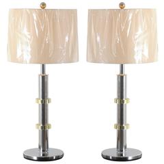 Pair of Vintage Jansen Style Lamps in Chrome and Brass 10