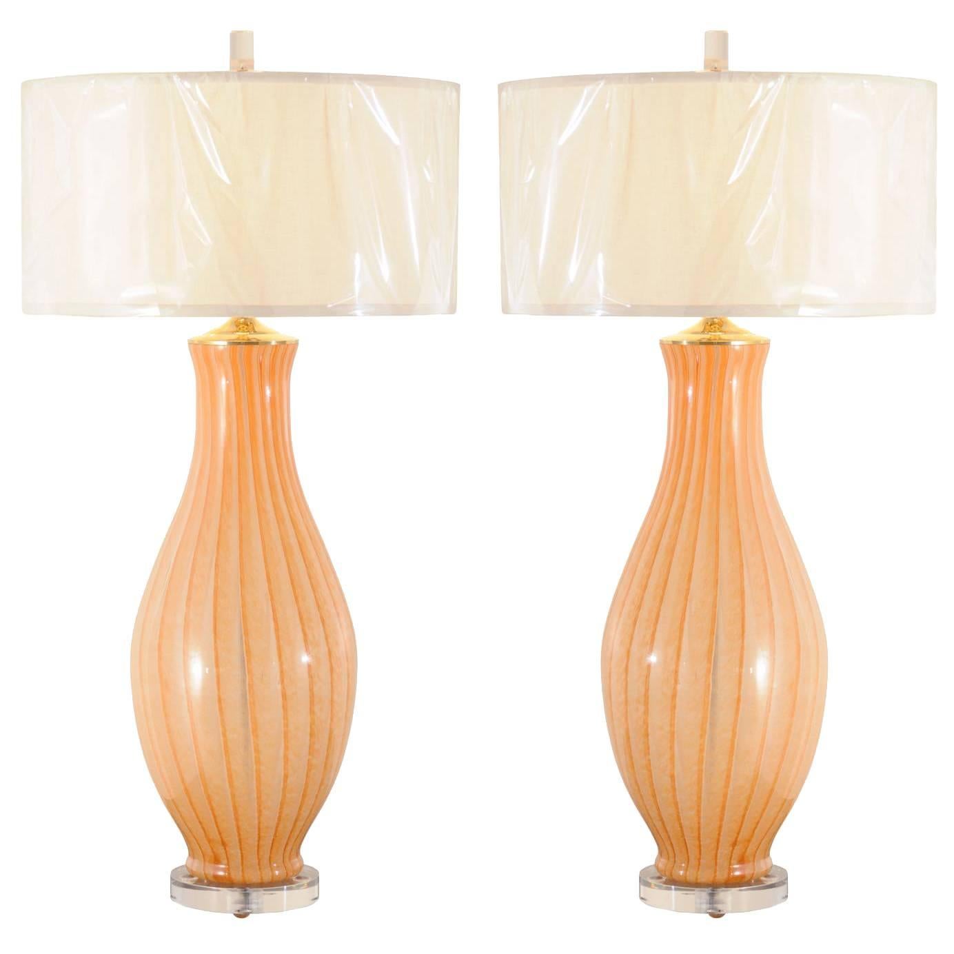 Fabuleuse paire de lampes de Murano soufflées à grande échelle en vente
