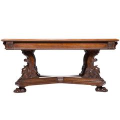 19th Century Carved Walnut Italian Library Table