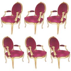 Set of six painted and gilt wood Transition style armchairs