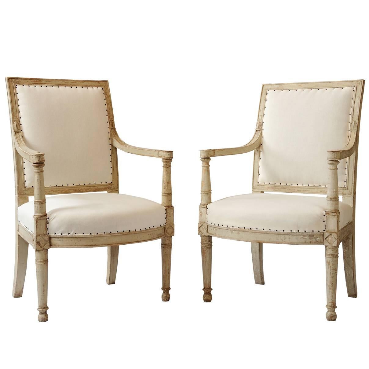Pair of Napoleonic Painted Open Armchairs by Jacob-Desmalter, circa 1805 For Sale