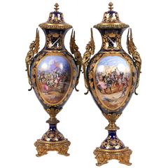 Fine Pair of Ormolu-Mounted Sèvres Style Porcelain Vases