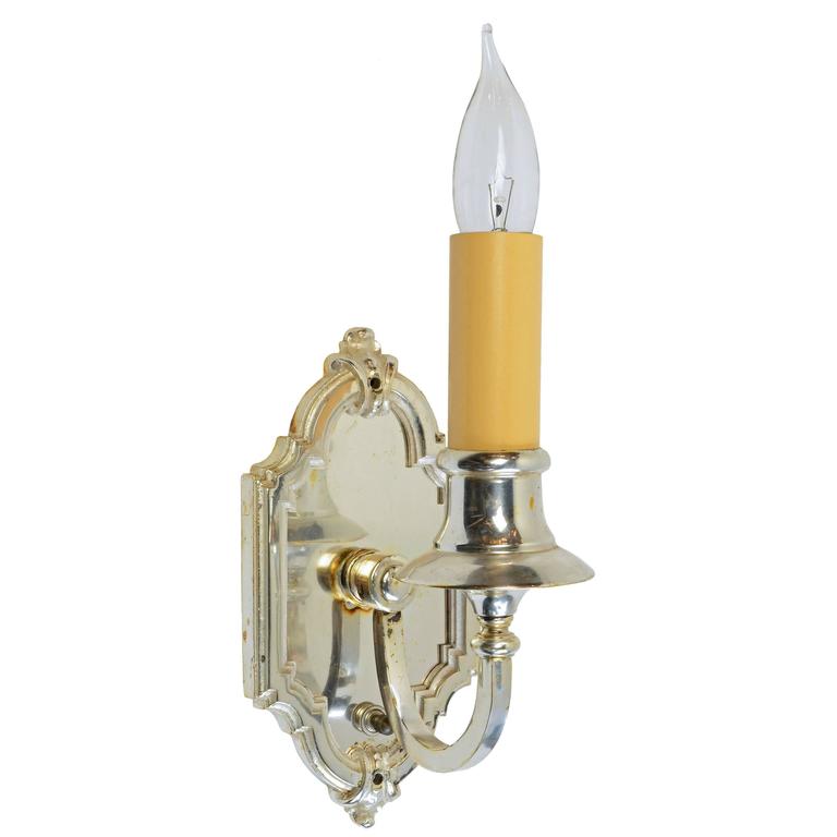 Silver Plated Single Candle Wall Sconce, circa 1915 at 1stDibs