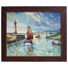 "Entree Du Port De Honfleur" Oil on Canvas by Lavoine 6